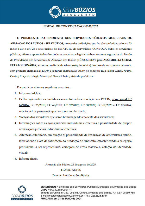 EDITAL DE CONVOCAÇÃO Nº 03/2025